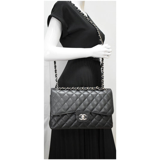 Chanel Jumbo Double Caviar Shoulder Bag Hot Deals Leather Black