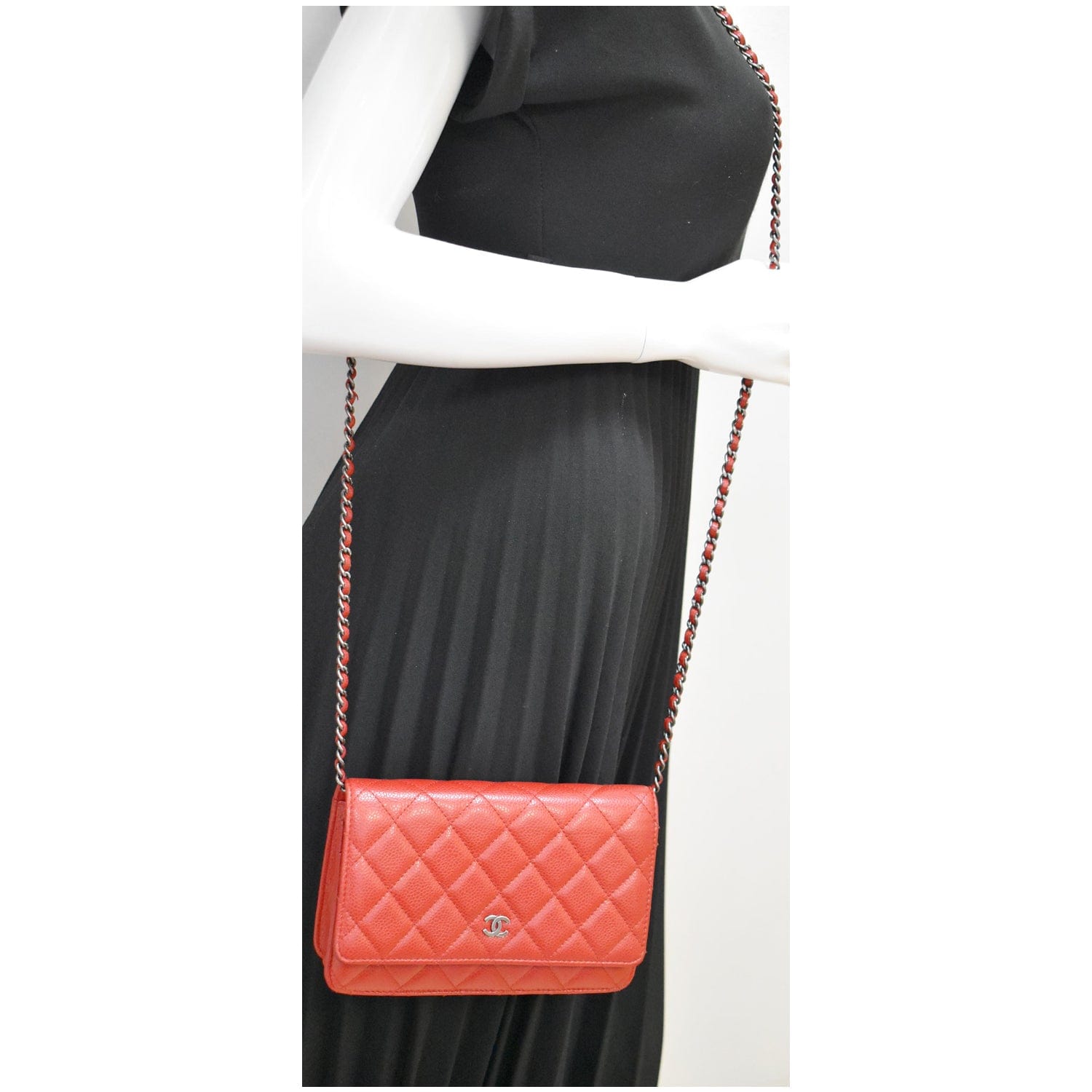 Chanel Cc Woc Caviar Crossbody Bag Leather Red