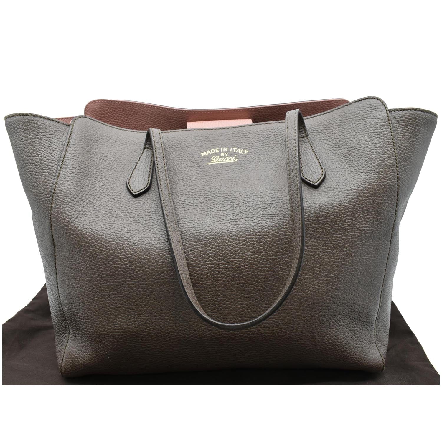 Gucci Swing Pebbled Tote Bag Taupe Leather