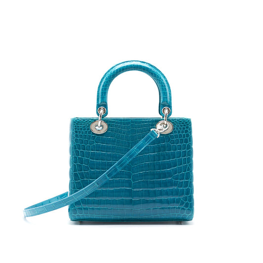 Dior Alligator Turquoise Lady Tote Handbag Medium Tote Bag