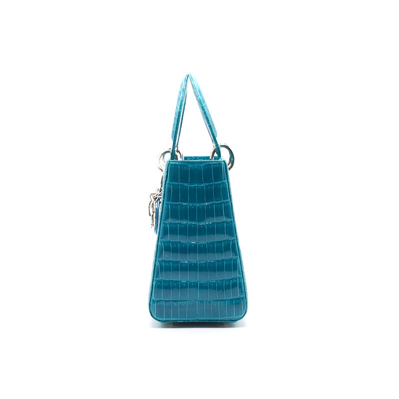 Dior Alligator Turquoise Lady Tote Handbag Medium Tote Bag
