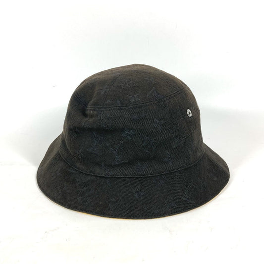 Louis Vuitton M76209 Polyester Bucket Bob Chapo Monogram Denim Cotton Black Hat