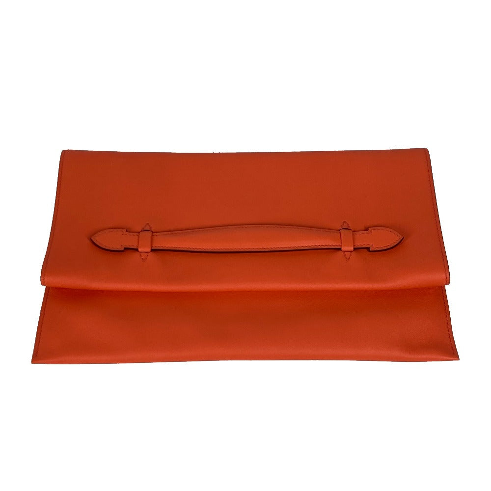 Hermes Clutch Bag Swift Pouch Puri Plat Orange Flap