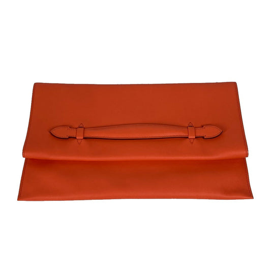 Hermes Clutch Bag Swift Pouch Puri Plat Orange Flap