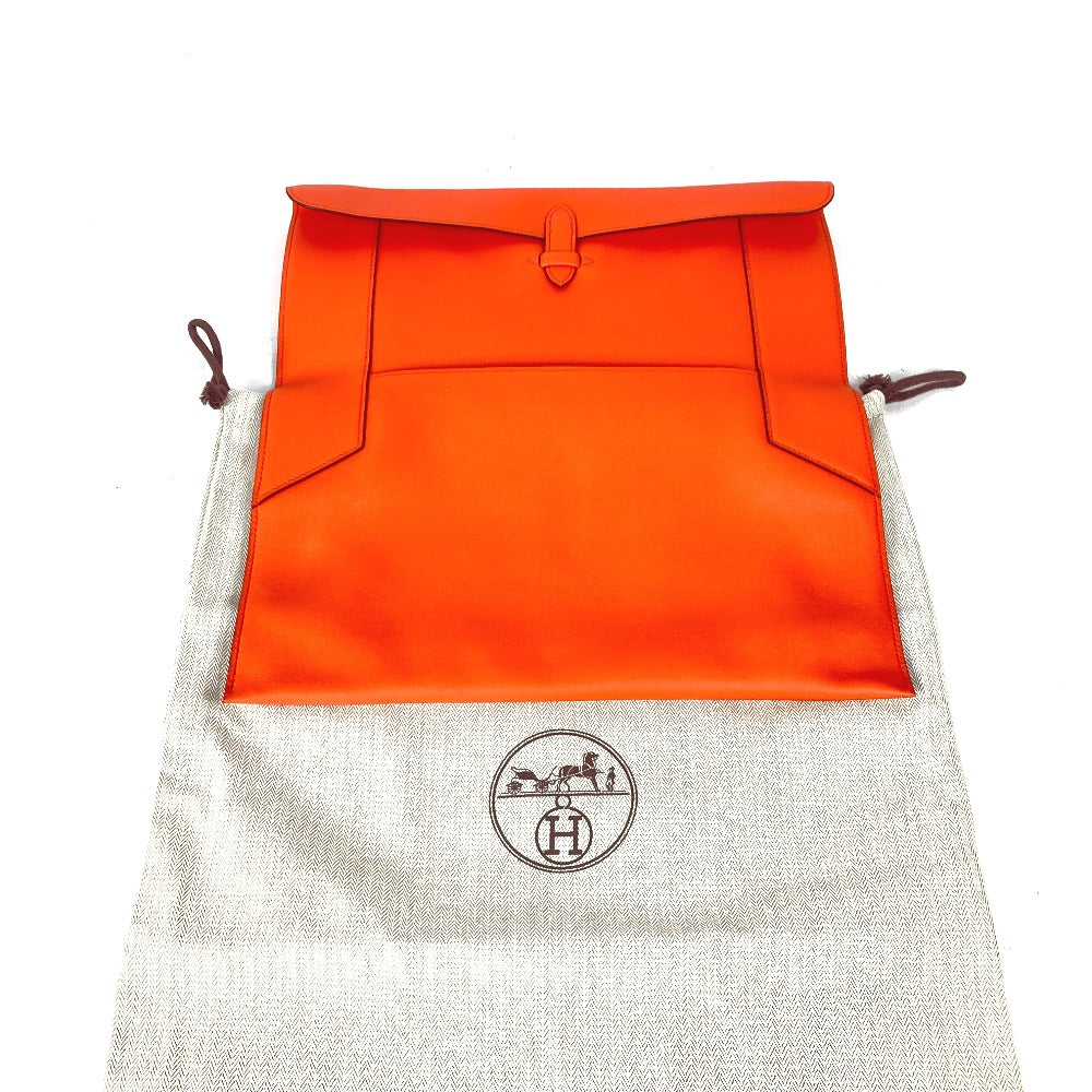 Hermes Clutch Bag Swift Pouch Puri Plat Orange Flap