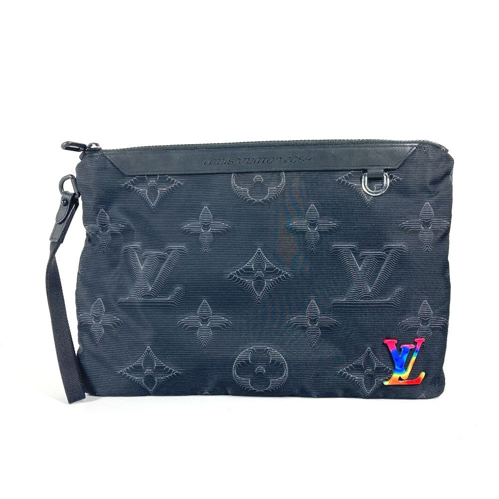 Louis Vuitton M80142 Reversible A4 Pochette Monogram Nylon Black Clutch Bag