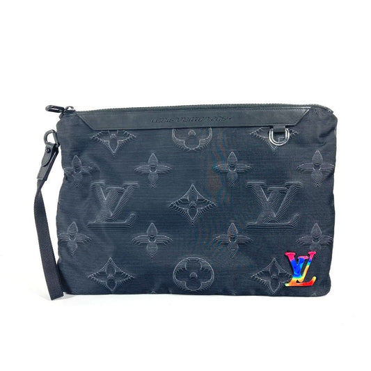 Louis Vuitton M80142 Reversible A4 Pochette Monogram Nylon Black Clutch Bag