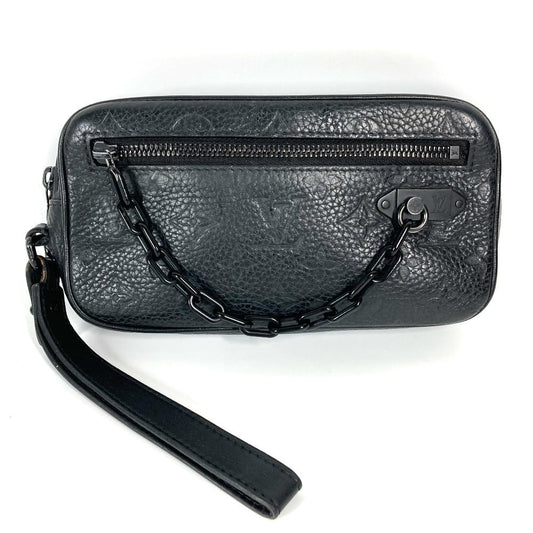 Louis Vuitton M55703 Taurillon Clemence Taurillon Clemence Monogram Leather Black Chain Clutch Bag