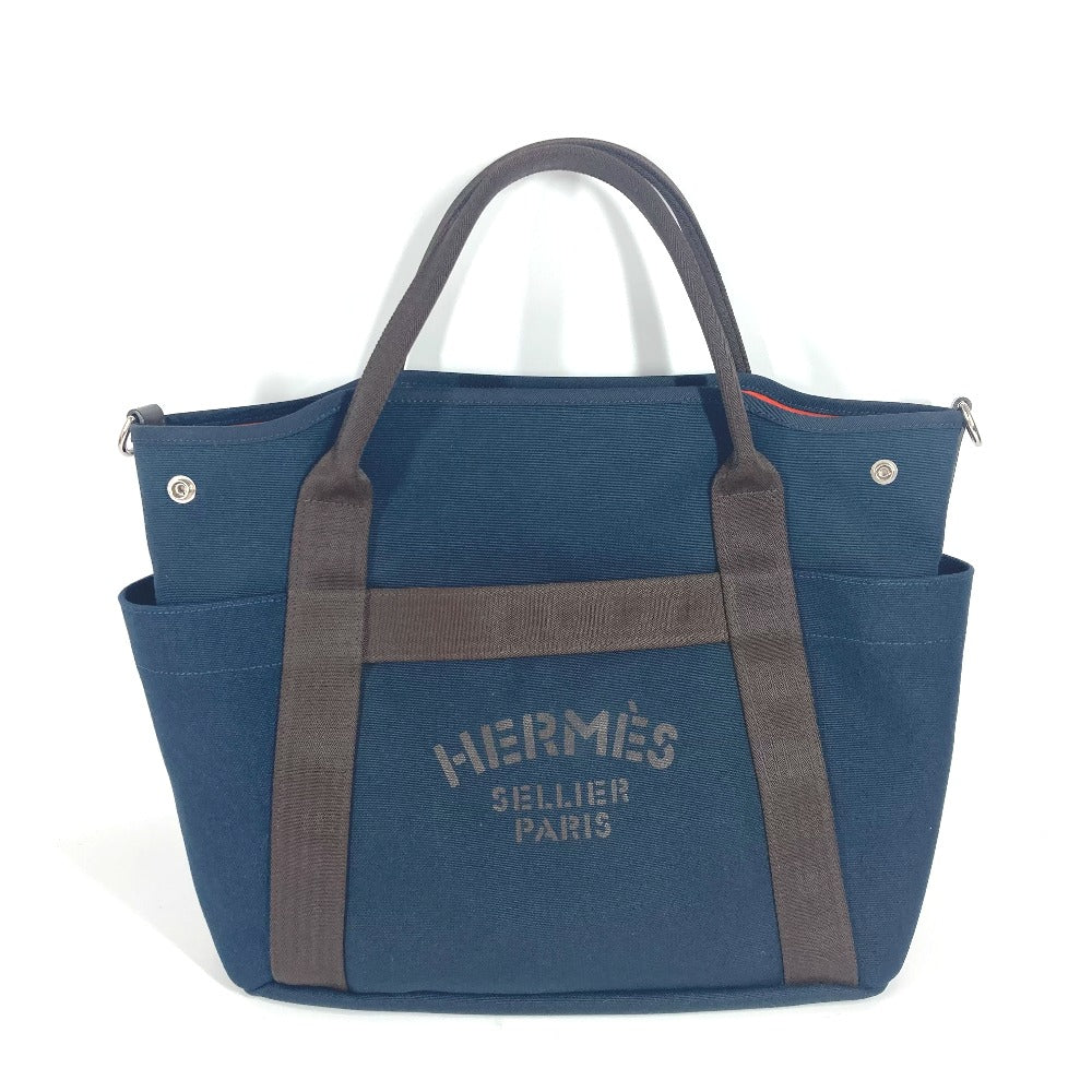 Hermes Tote Bag With Bag In Bag Sucked Pansage Leather Canvas Navy
