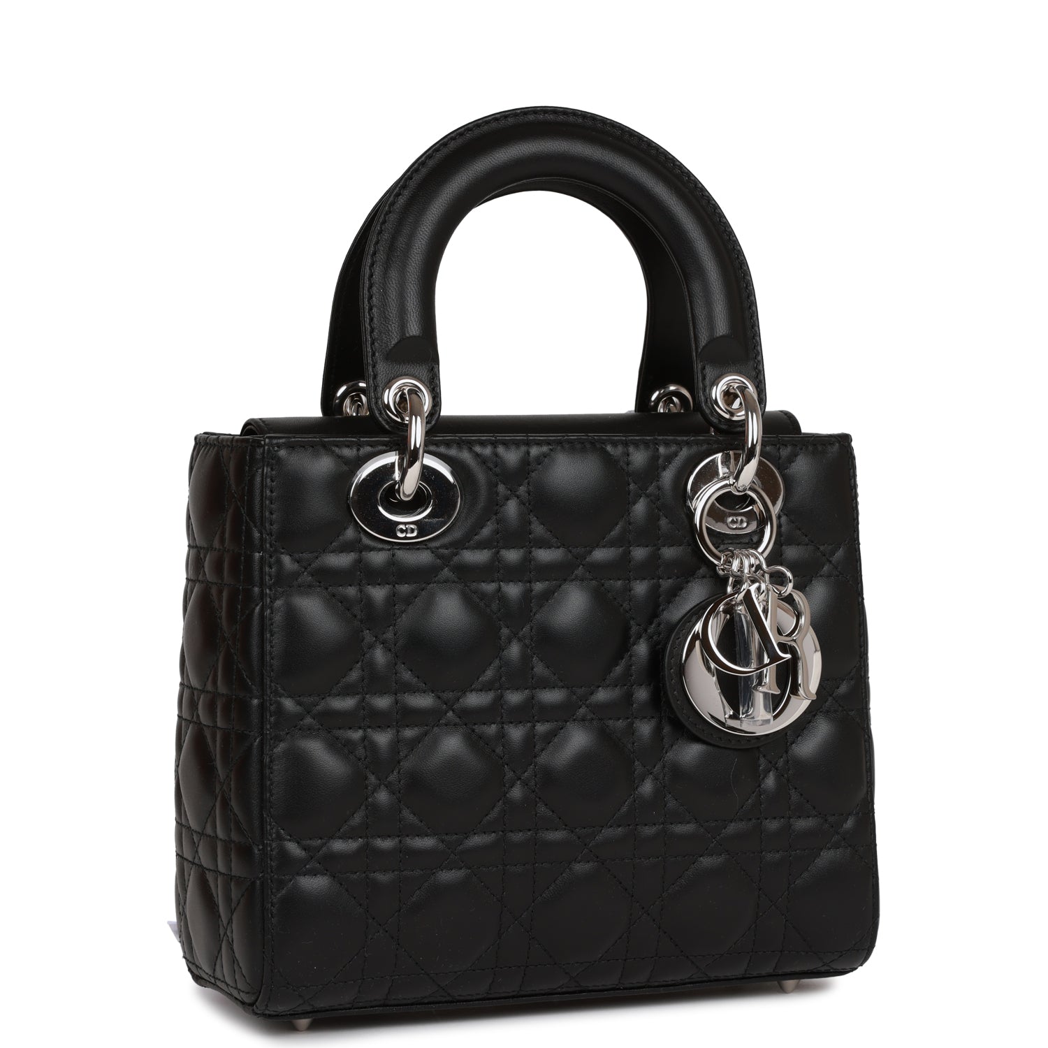 Dior Christian Abc Lady Tote Hardware Lambskin Black Silver Tote Bag