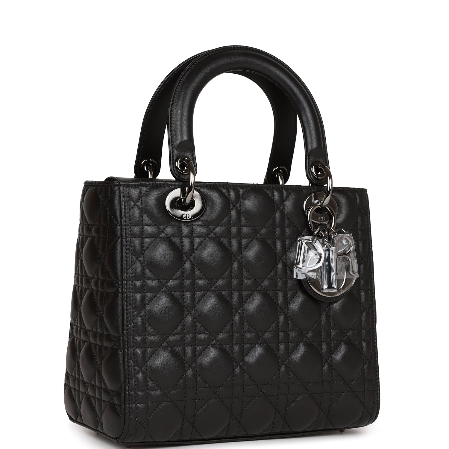 Dior Christian Lady Tote Ruthenium Hardware Lambskin Black Medium Tote Bag