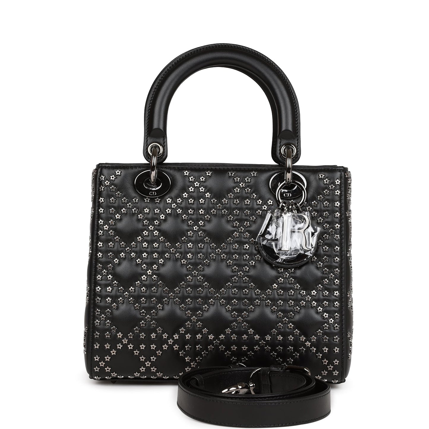 Dior Christian Lucky Star Lady Tote Ruthenium Hardware Lambskin Black Medium Tote Bag