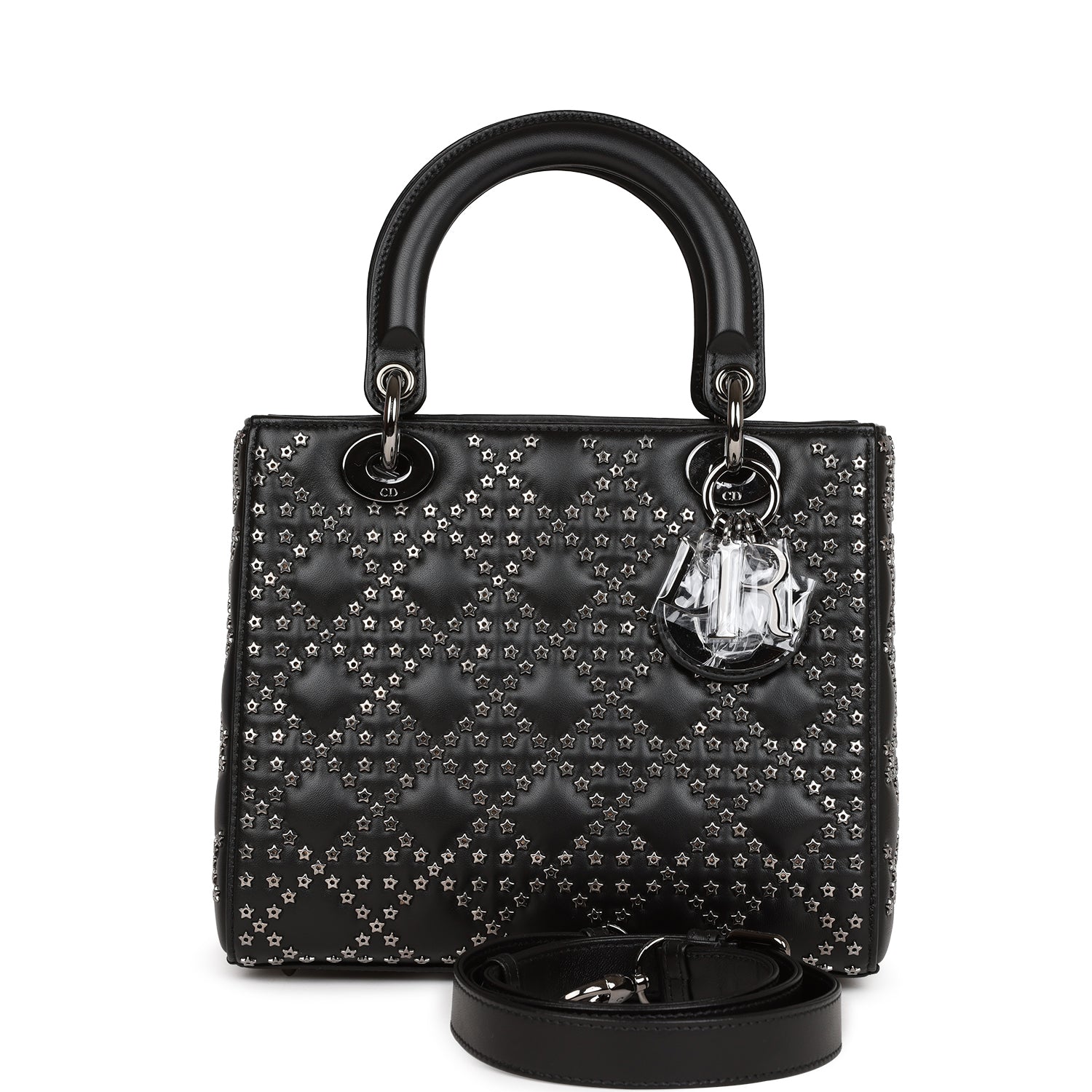 Dior Christian Lucky Star Lady Tote Ruthenium Hardware Lambskin Black Medium Tote Bag