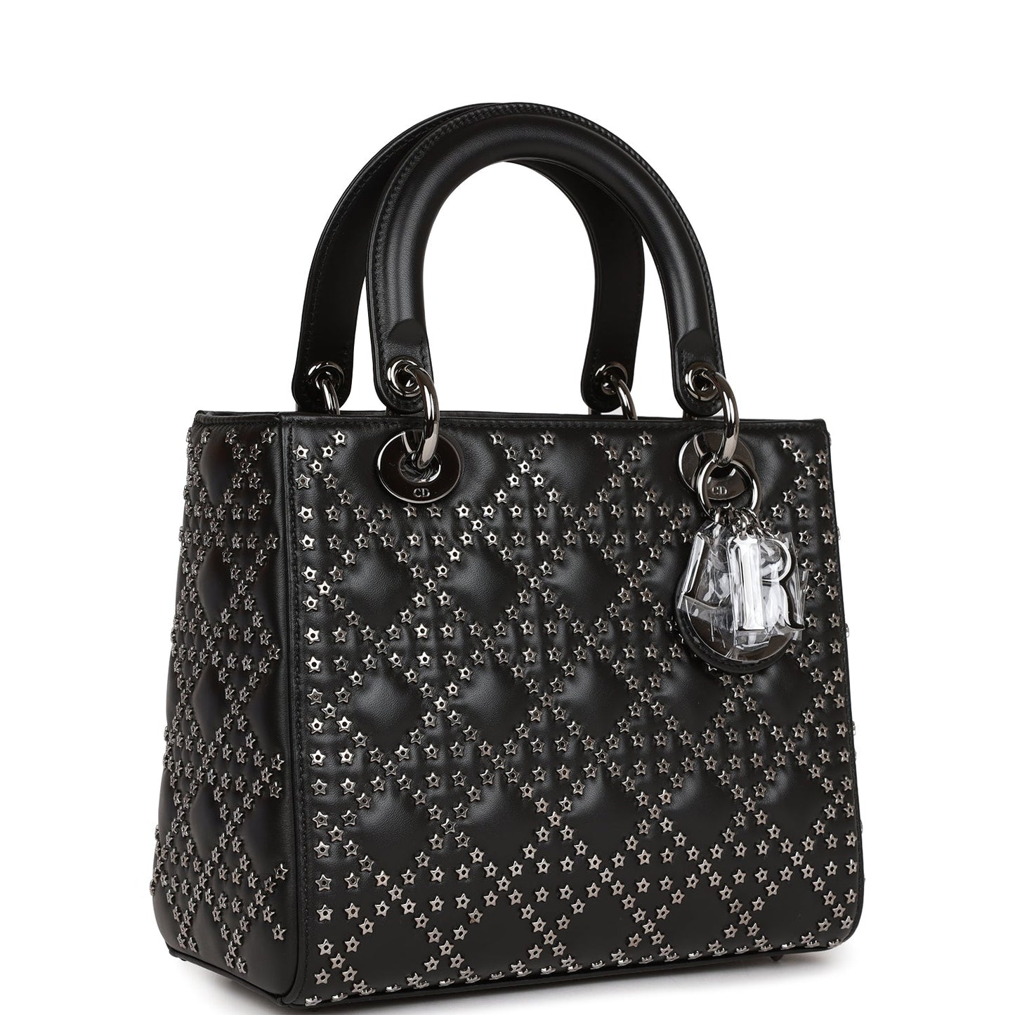 Dior Christian Lucky Star Lady Tote Ruthenium Hardware Lambskin Black Medium Tote Bag