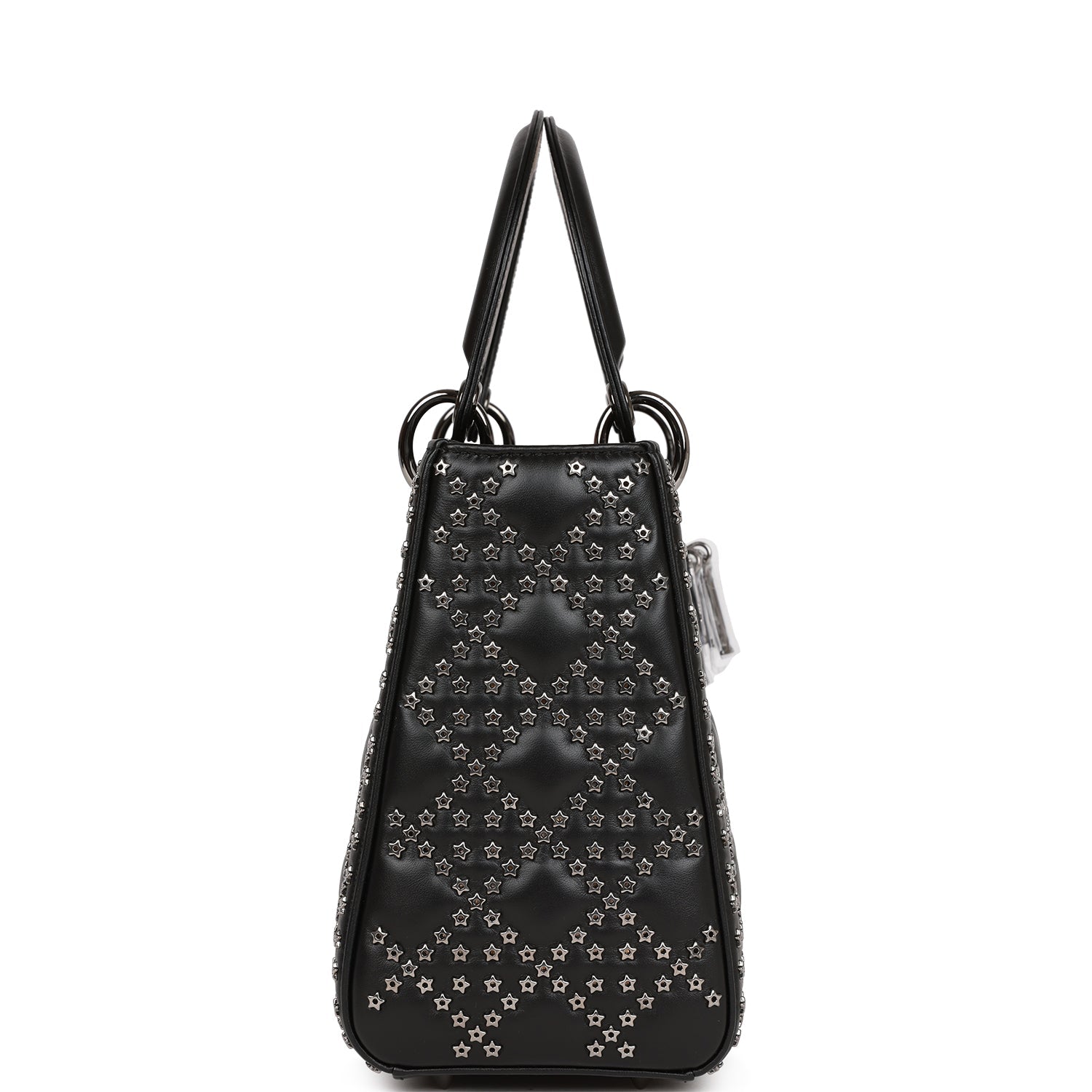 Dior Christian Lucky Star Lady Tote Ruthenium Hardware Lambskin Black Medium Tote Bag