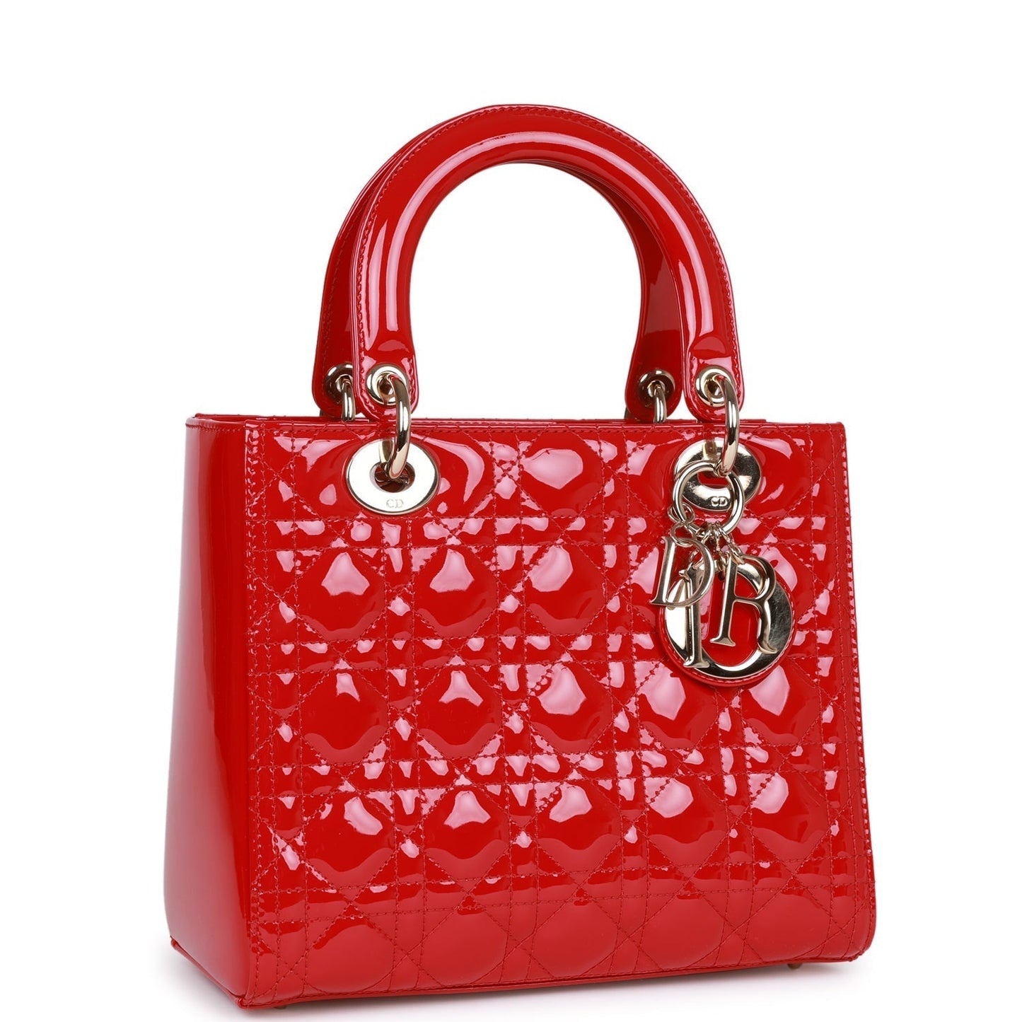 Dior Christian Lady Tote Hardware Patent Red Gold Tote Bag