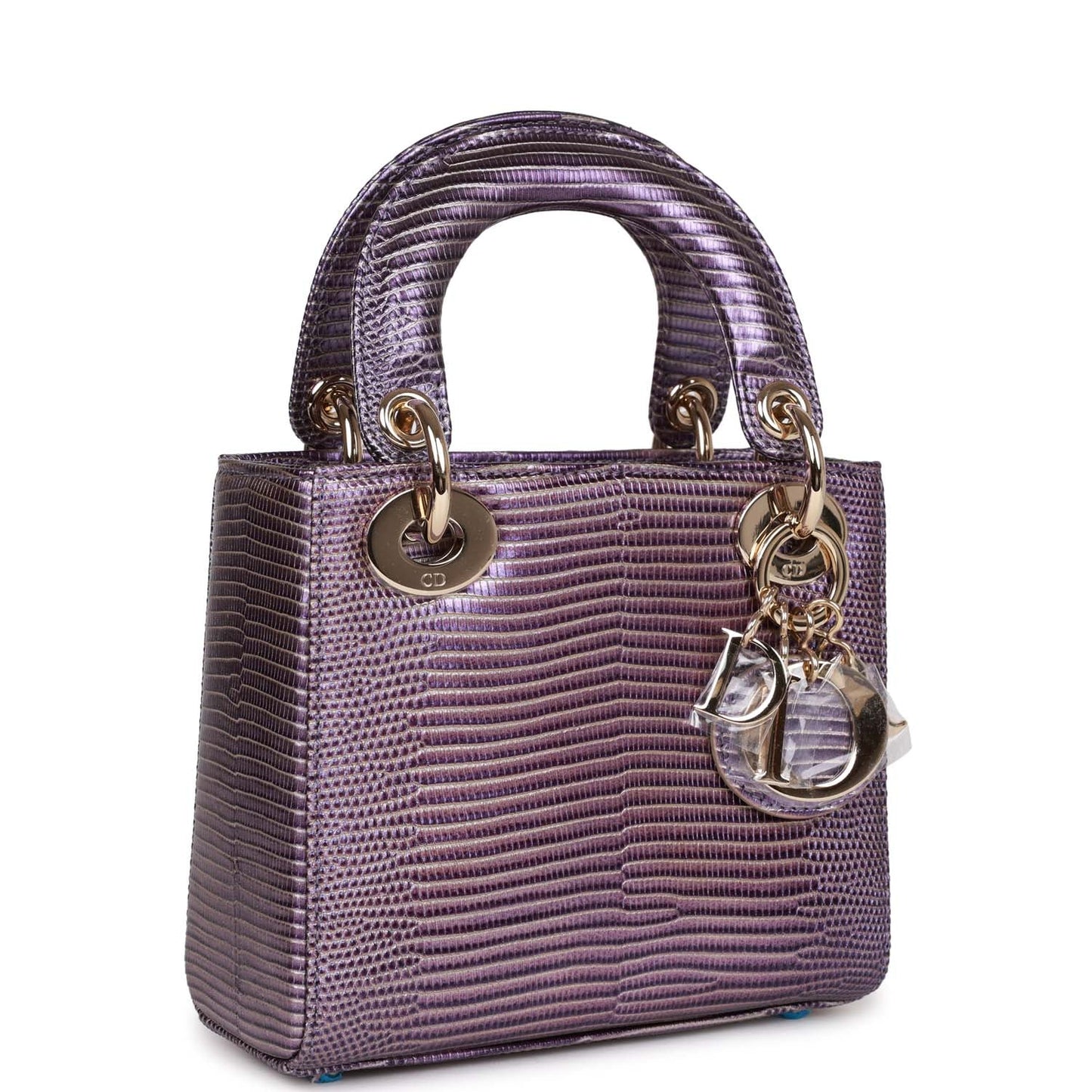 Dior Christian Lady Iridescent Salvator Lizard Light Hardware Tote Gold Purple Mini Tote Bag
