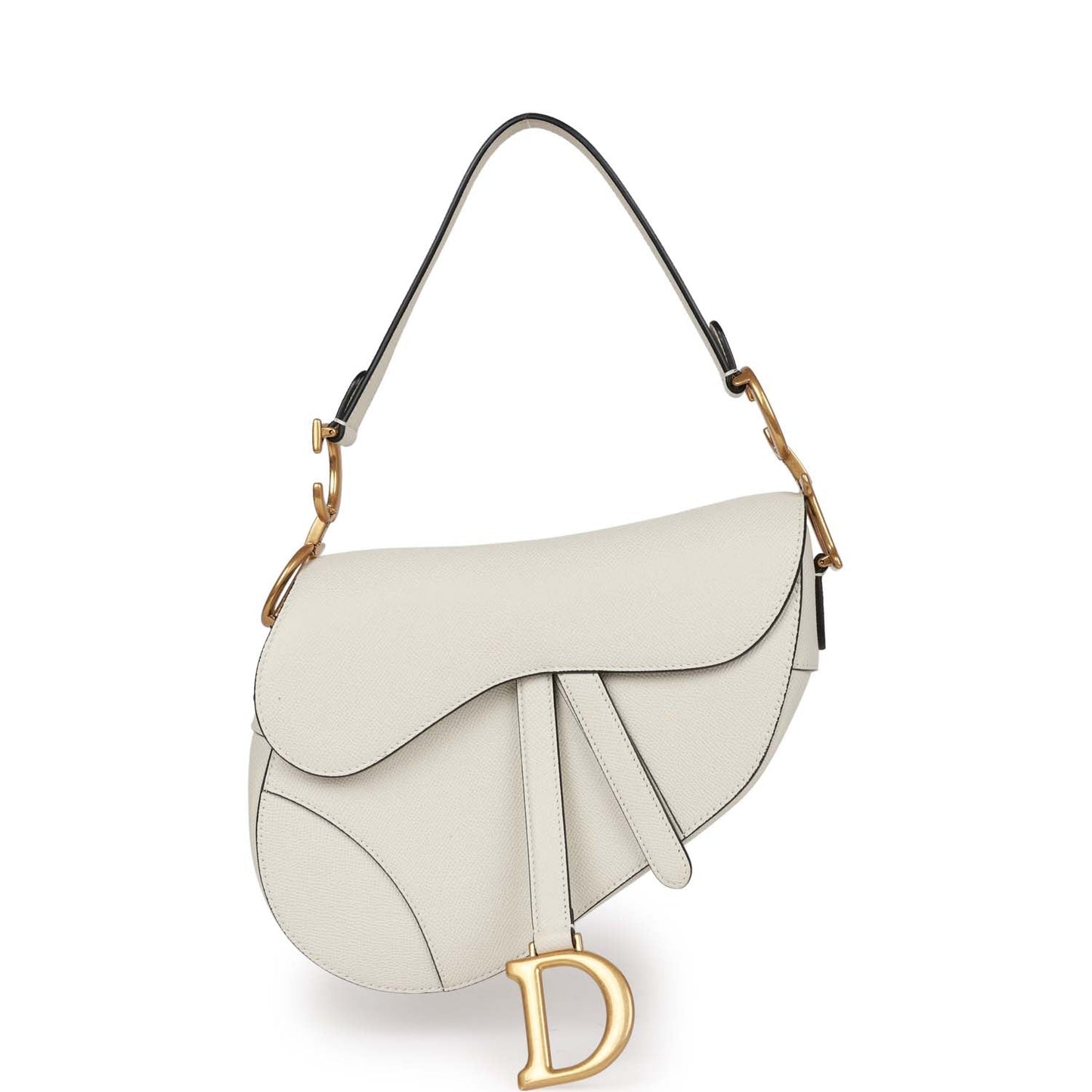 Dior Christian Saddle Bag Grained Calfskin Hardware White Gold Travel Bag