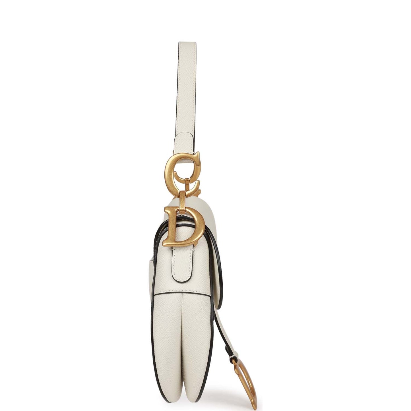 Dior Christian Saddle Bag Grained Calfskin Hardware White Gold Travel Bag