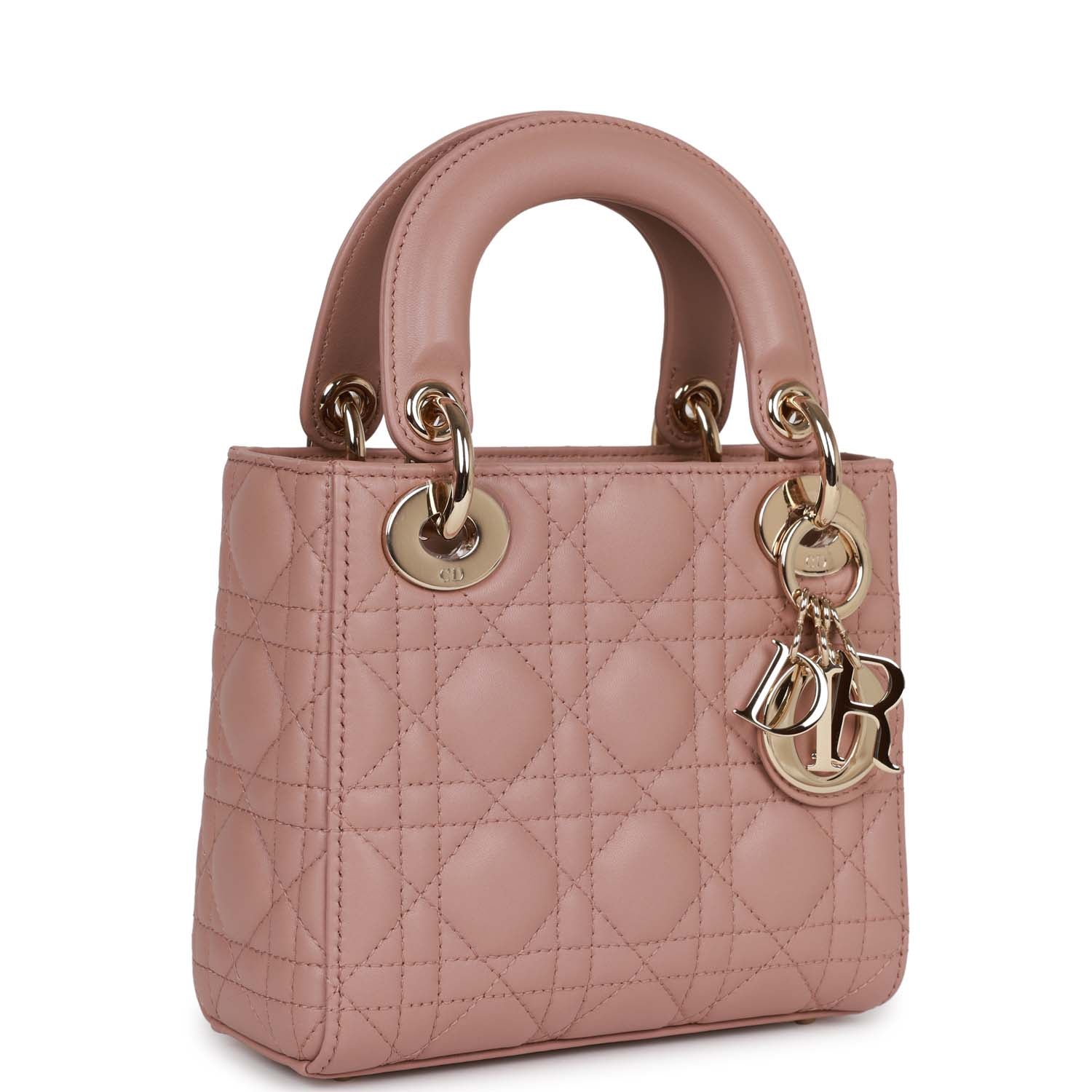 Dior Christian Lady Bag Blush Cannage Light Hardware Lambskin Gold Mini Tote Bag