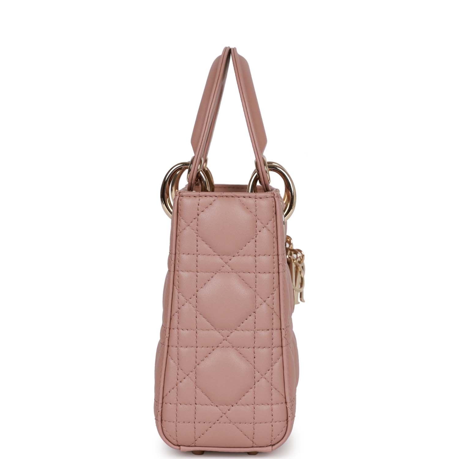 Dior Christian Lady Bag Blush Cannage Light Hardware Lambskin Gold Mini Tote Bag
