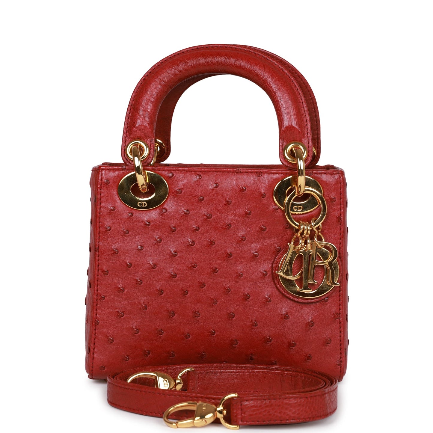 Dior Christian Lady Bag Burgundy Ostrich Hardware Gold Mini Tote Bag