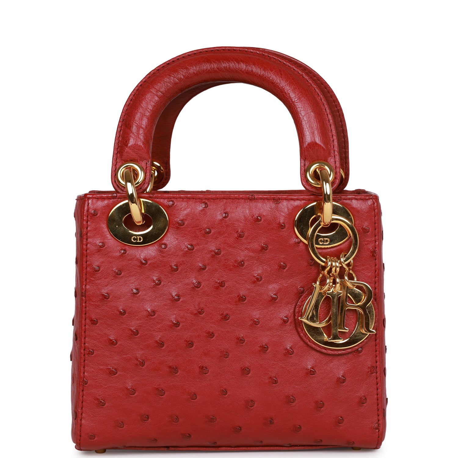 Dior Christian Lady Bag Burgundy Ostrich Hardware Gold Mini Tote Bag