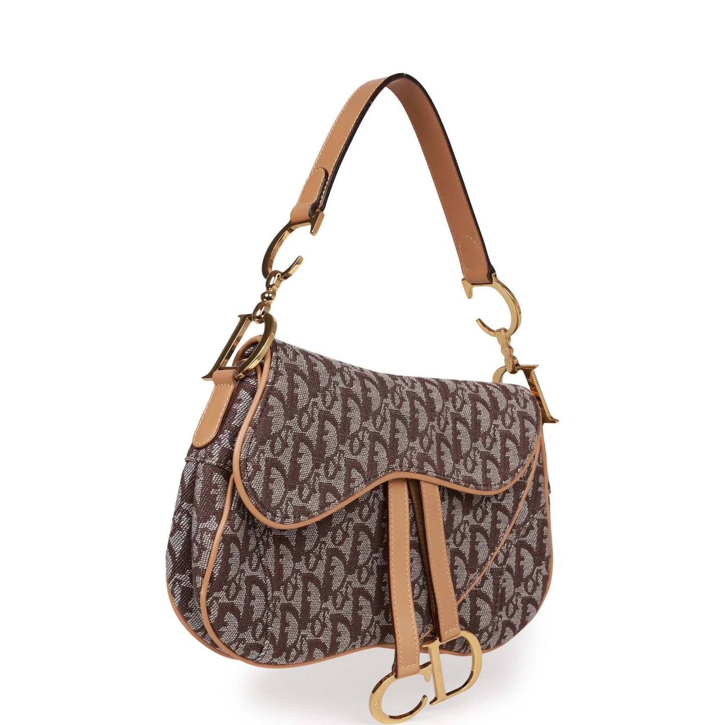 Dior Christian Double Saddle Bag issimo Hardware Canvas Brown Gold Travel Bag