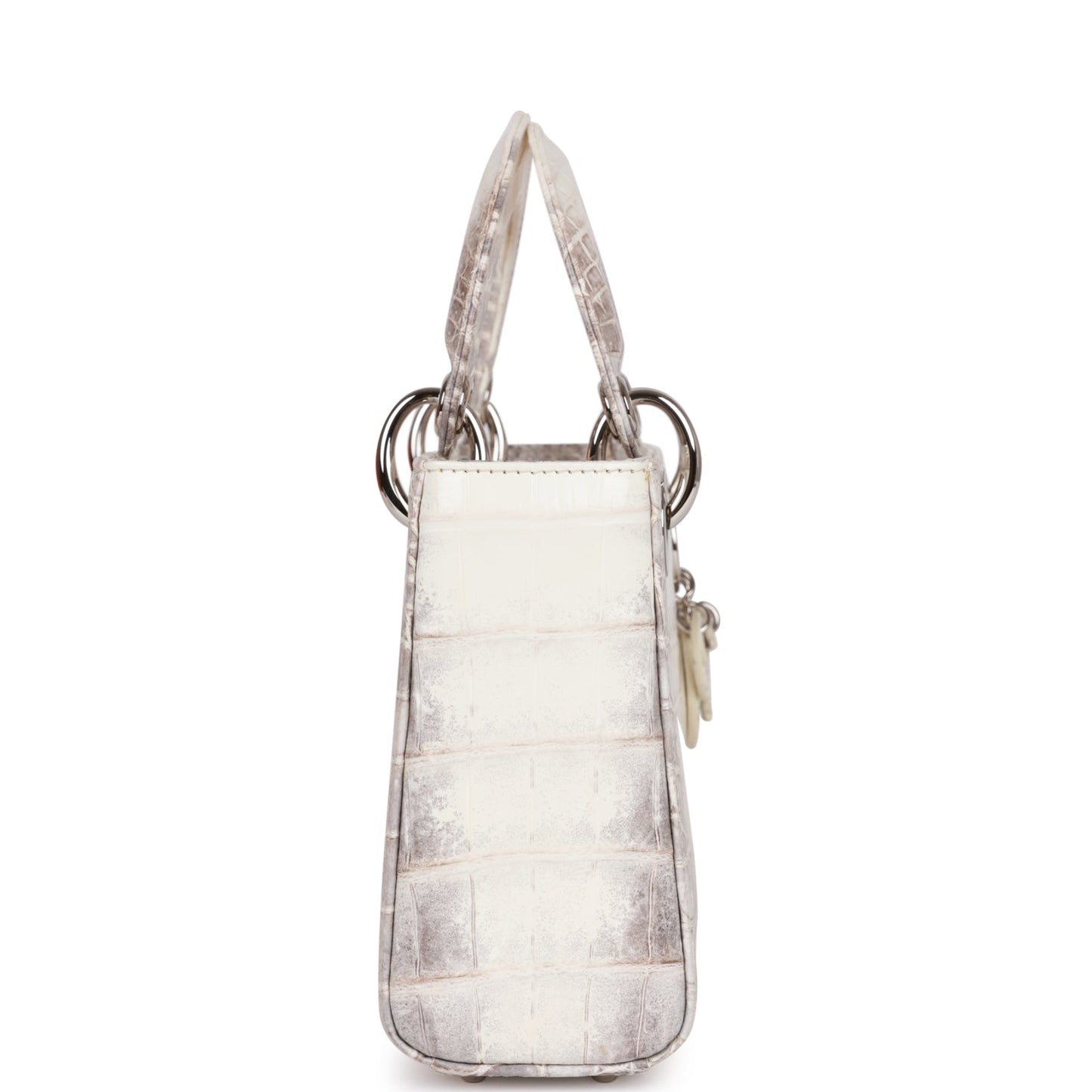 Dior Christian Lady Tote Himalaya Crocodile Hardware White Silver Small Tote Bag