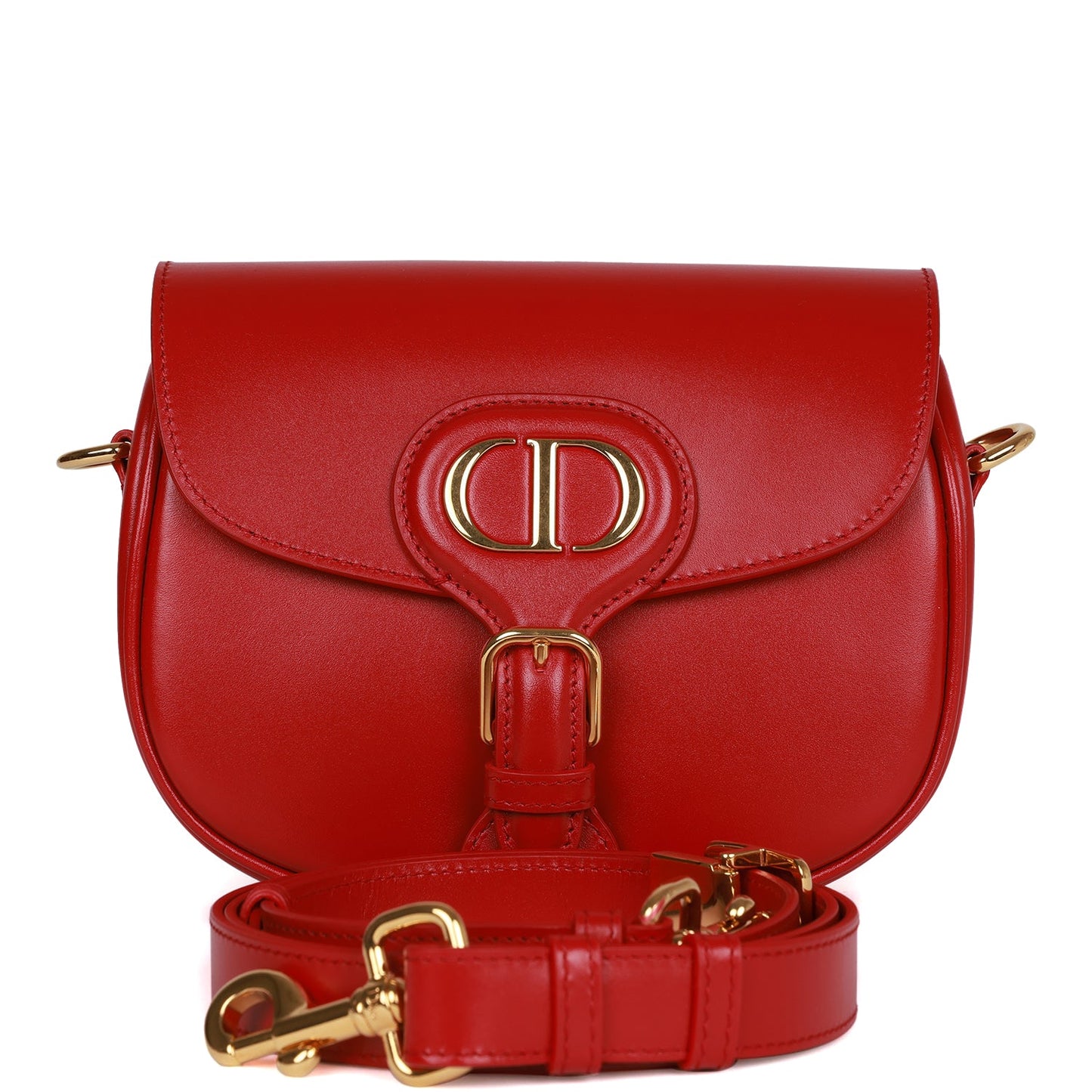 Dior Christian Poppy Calfskin Bobby Bag Hardware Red Gold Small Travel Bag