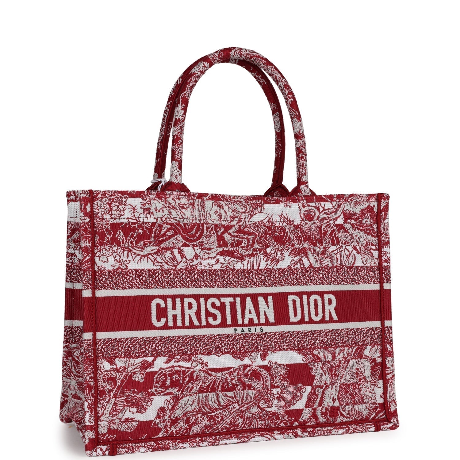 Dior Christian Burgundy Toile De Jouy Stripes Book Tote Medium Tote Bag