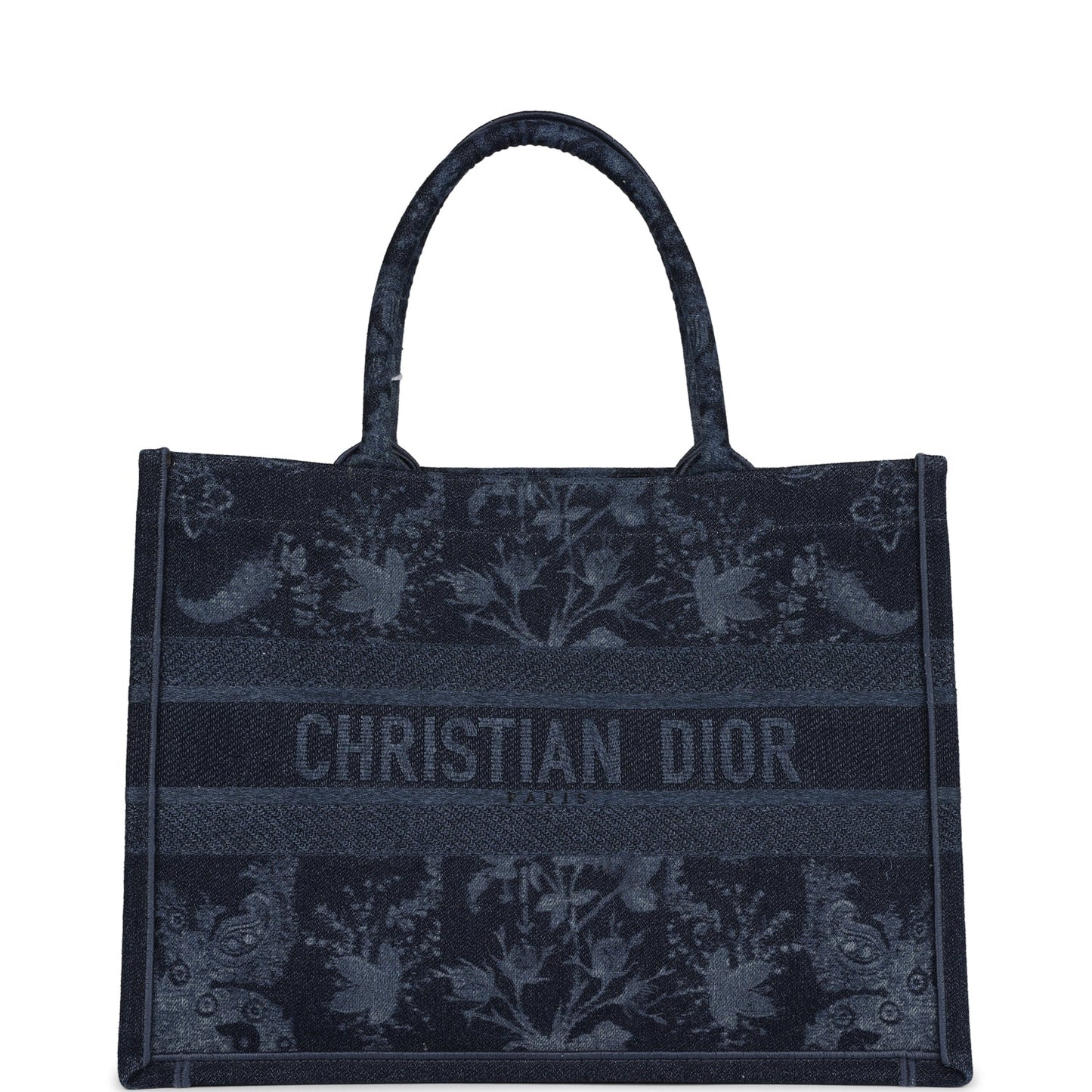 Dior Christian Flower Book Tote Denim Blue Small Tote Bag