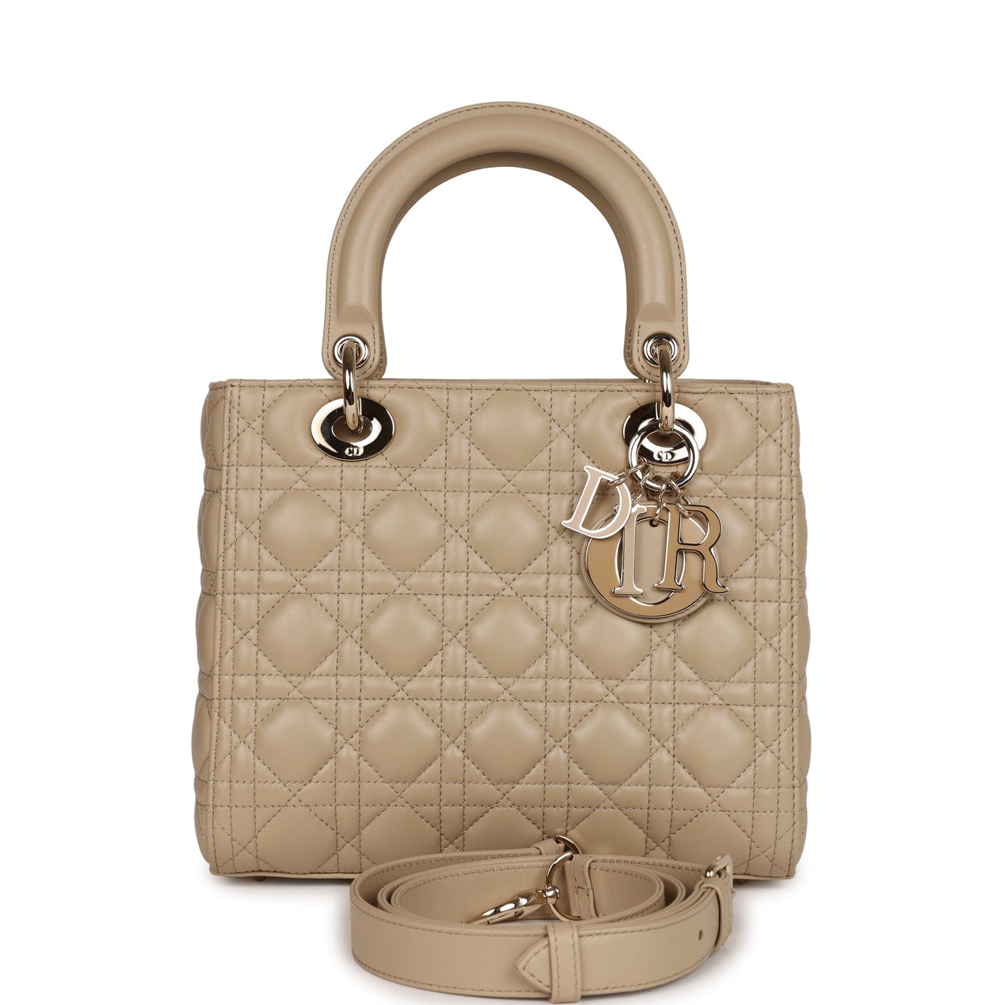Dior Christian Lady Bag Corda Cannage Hardware Lambskin Beige Gold Tote Bag