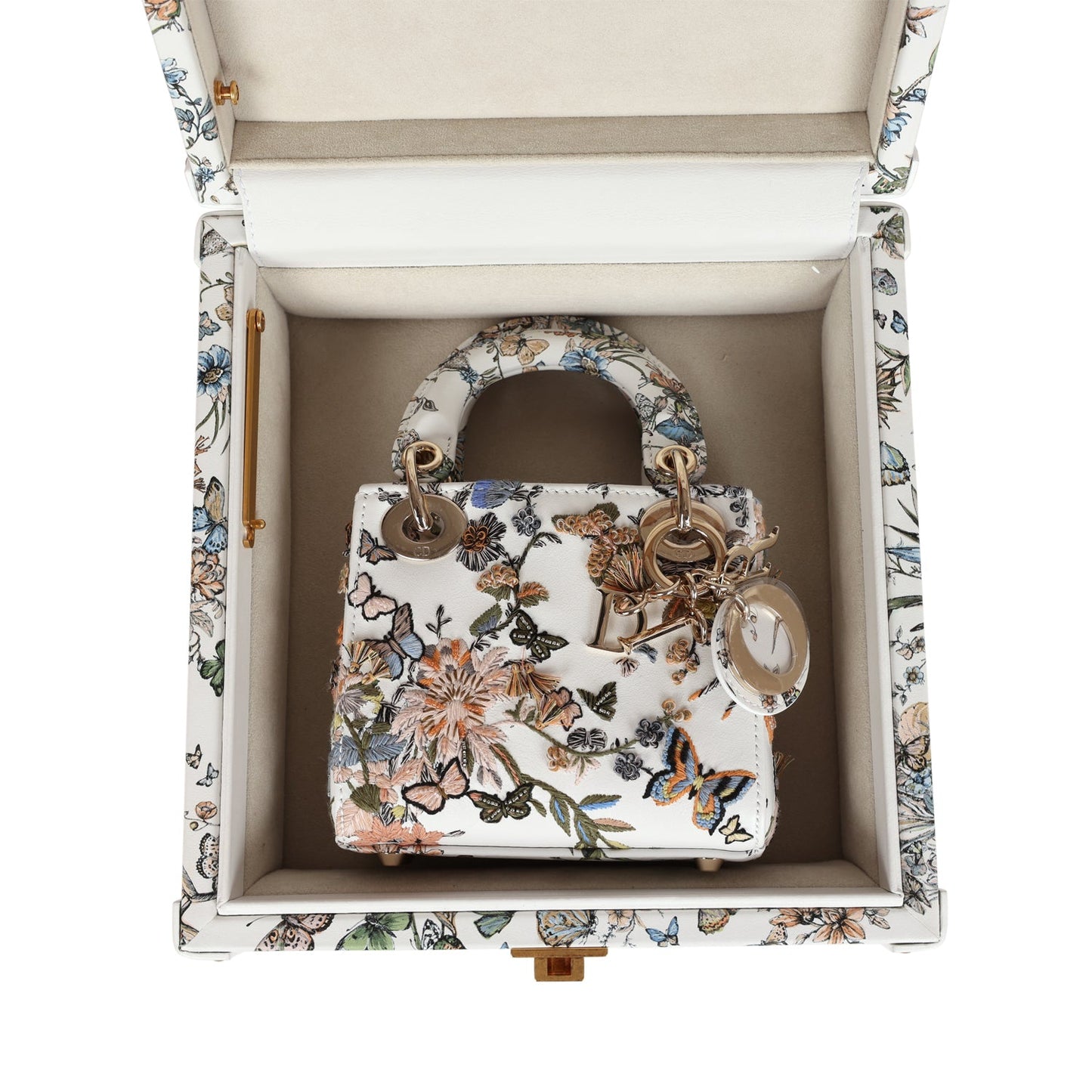 Dior Christian Lady With Trunk Calfskin Light Hardware Tote Gold Multicolor Small Tote Bag