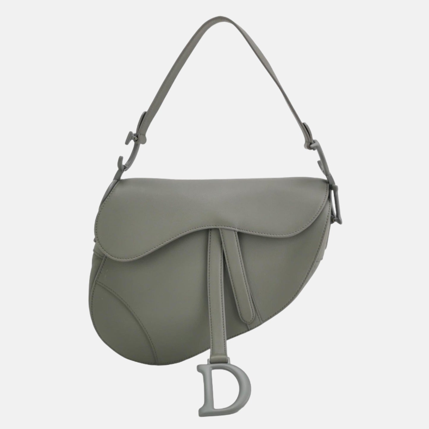 Dior Saddle Calfskin Matte Monochrome Grey Handbag Leather Medium Travel Bag