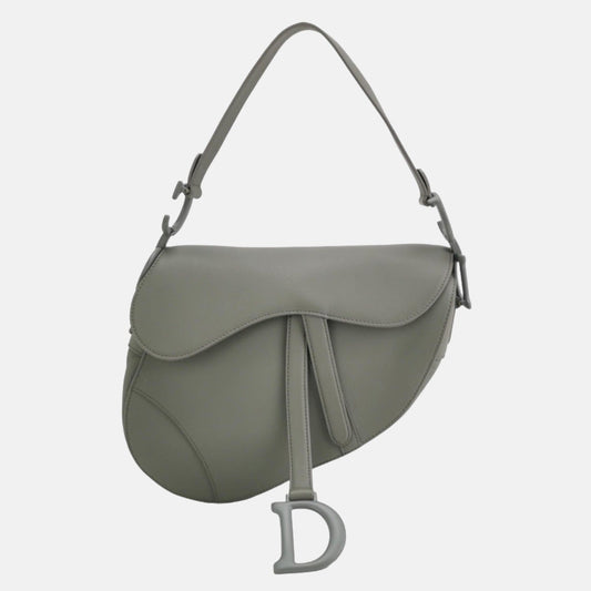 Dior Saddle Calfskin Matte Monochrome Grey Handbag Leather Medium Travel Bag
