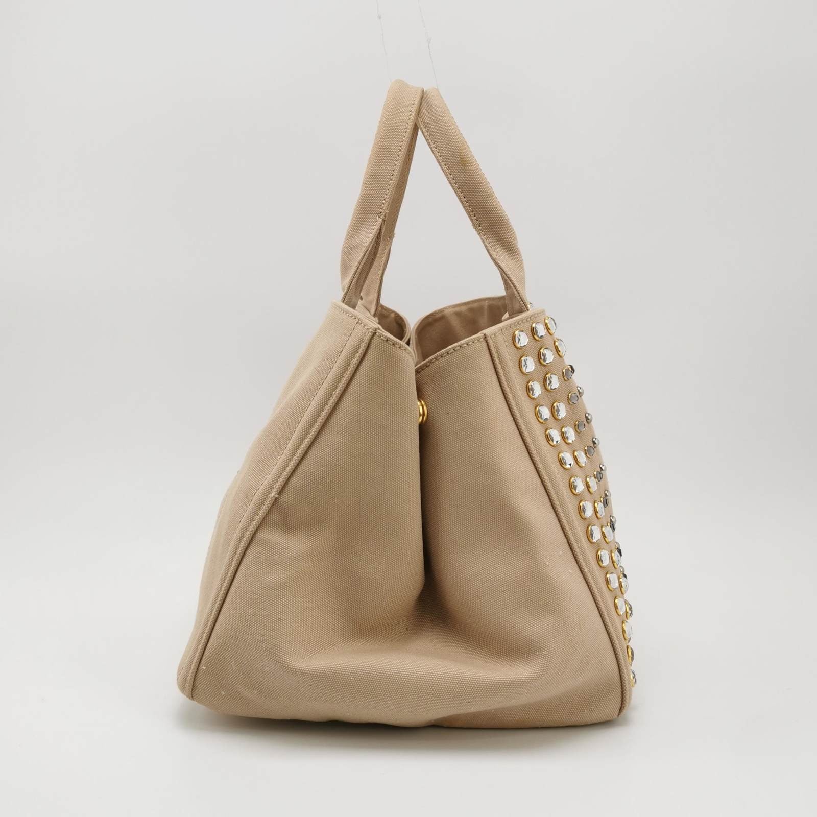 Prada Canape Tote Top Handle Bag With Jewels Canvas Beige Tote Bag
