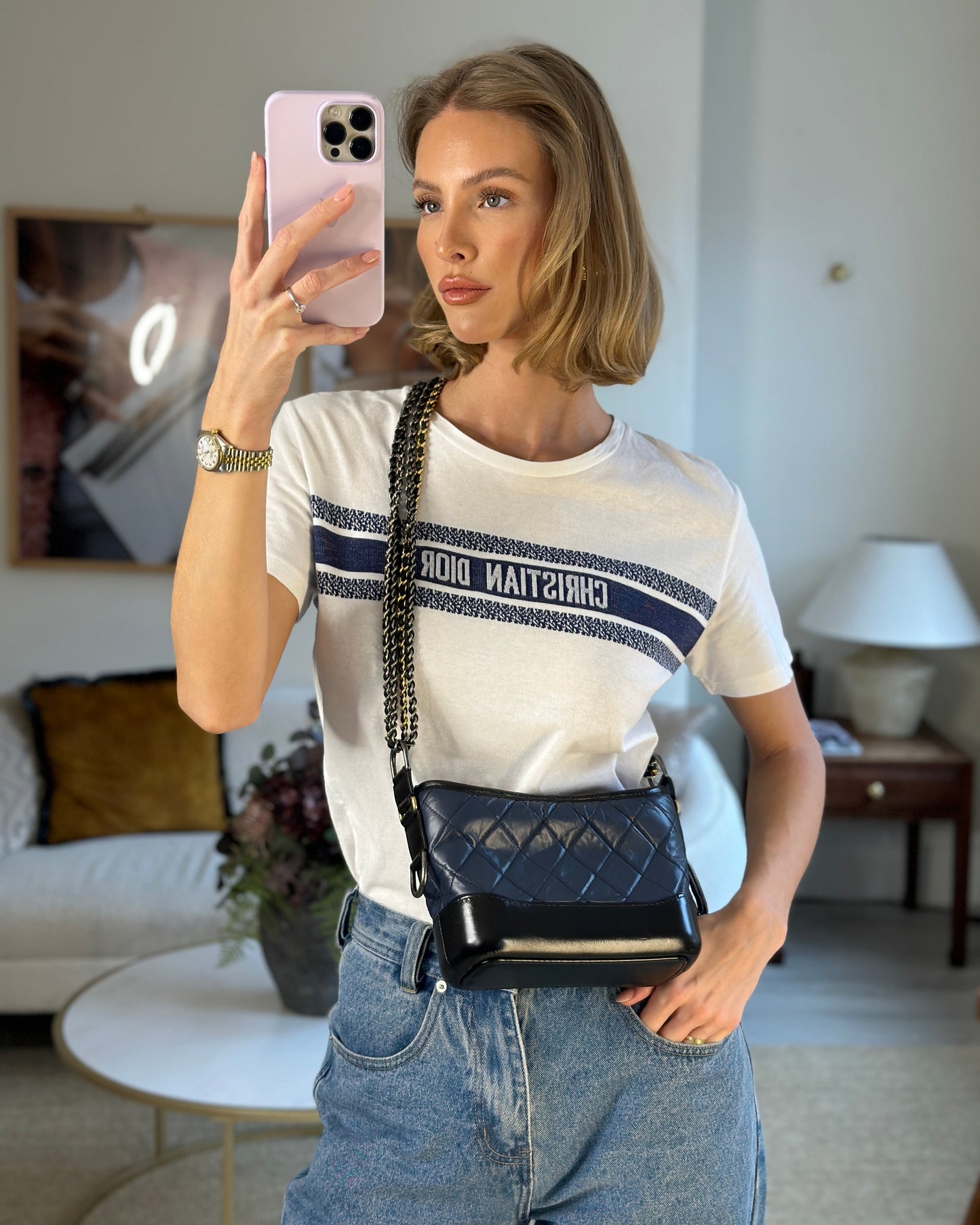 Chanel *FIRE * Blue & Black Small Gabrielle in Lambskin Leather with Mixed Hardware Accessory