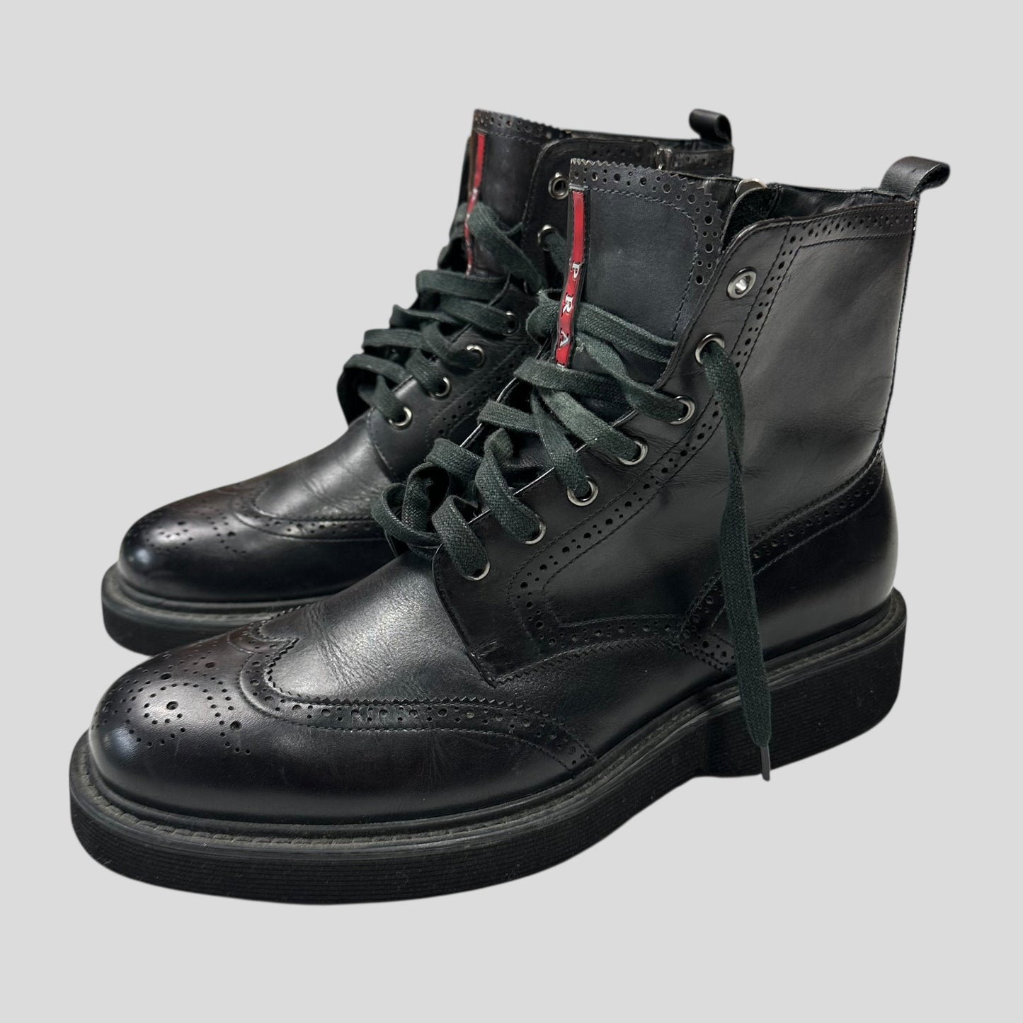 Prada Shoe Brogue Detailed Combat Boots - UK7.5 8 Leather Shoes