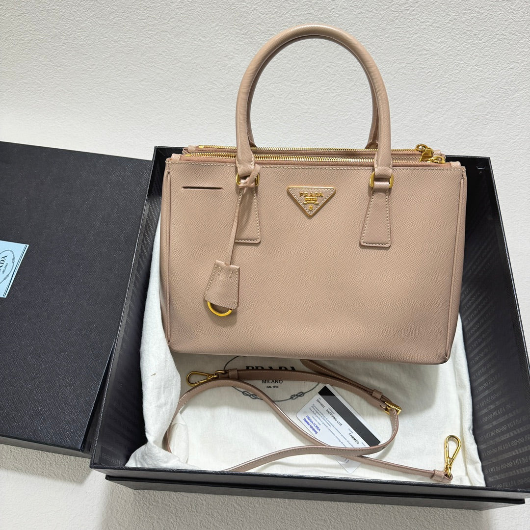 Prada Galleria Saffiano Light Handbag With Strap Leather Pink Travel Bag