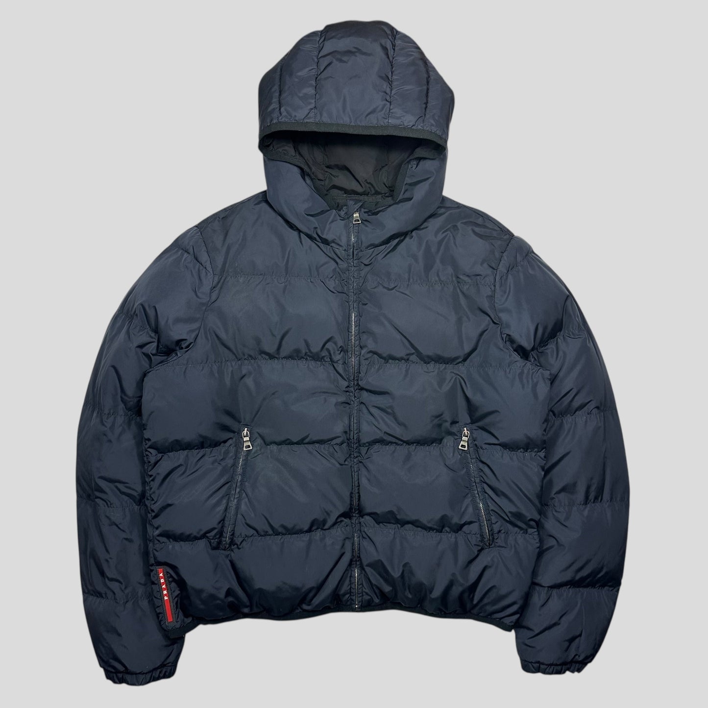 Prada Handbag Tab Goose Down Puffer Jacket - L Nylon Red