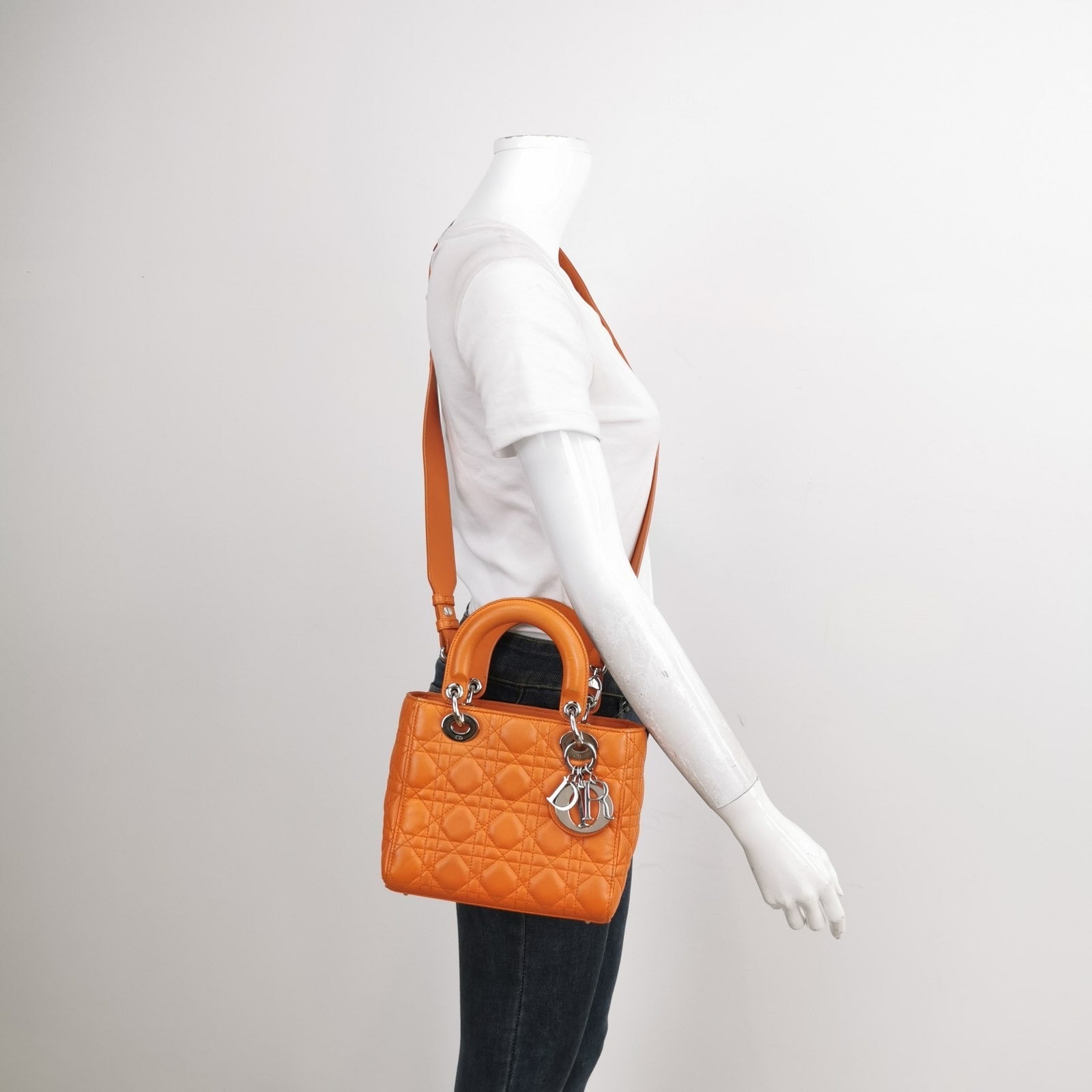 Dior Lady My Abc Orange Lambskin Cannage Handbag Leather Small Travel Bag