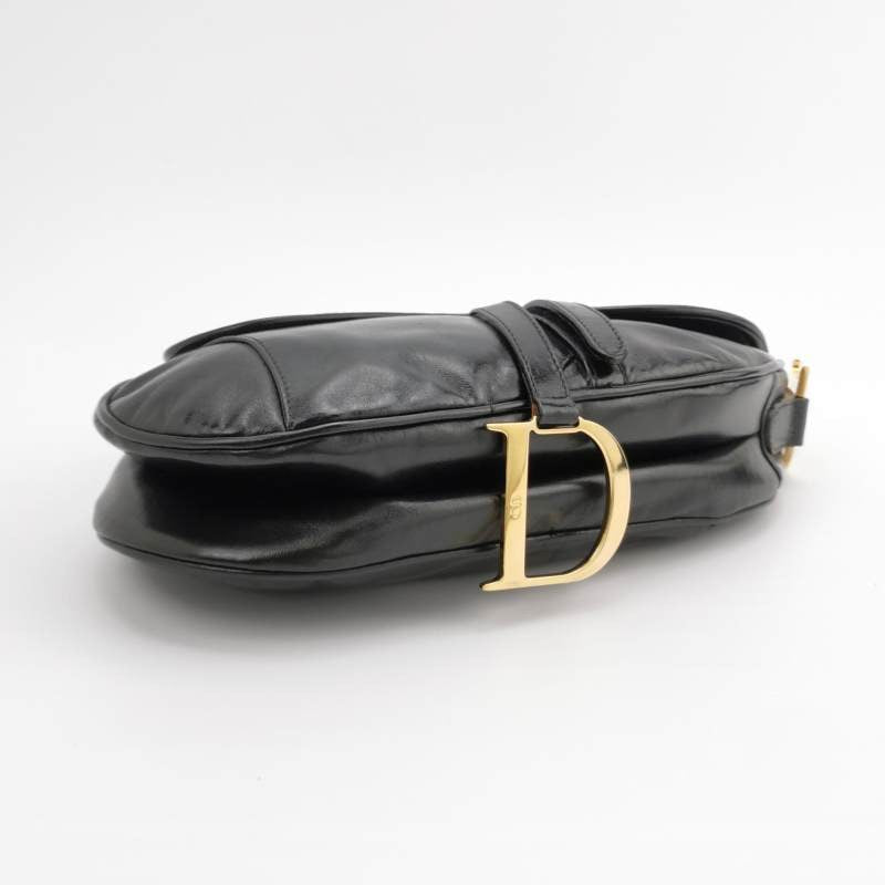 Dior Saddle Goatskin With Hardware Handbag Leather Black Travel Bag