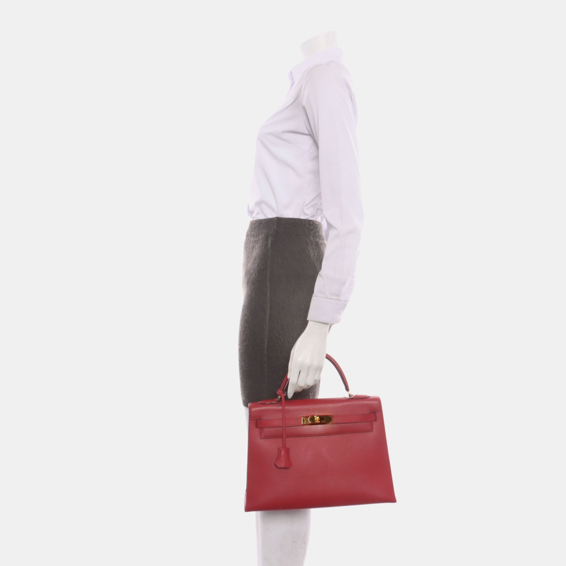 Hermes Kelly Sellier Epsom Hw Circle S Stamp Leather Red Travel Bag
