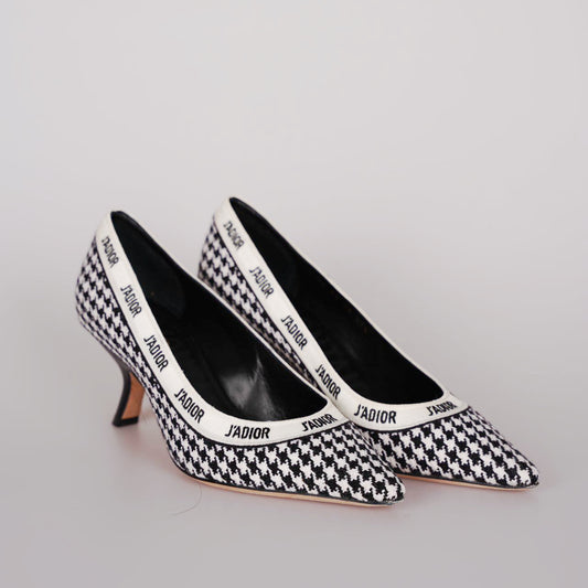 Dior Shoe Christian Houndstooth 6cm Pumps 37.5 & Black White Shoes