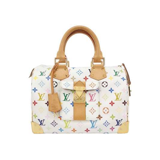 Louis Vuitton x Takashi Murakami Speedy 30 Lock Multicolor White Handbag