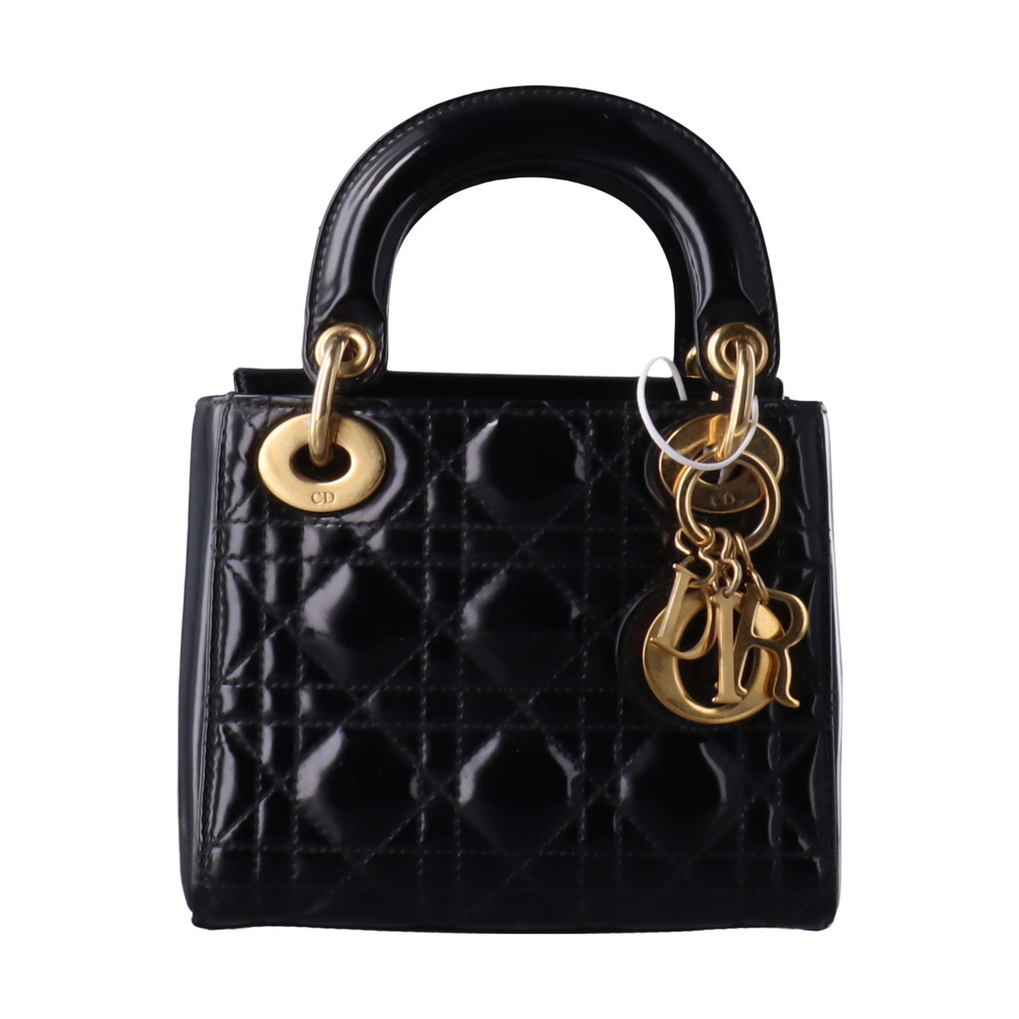 Dior Lady Mini Patent Handbag With Hardware Strap Leather Black Travel Bag