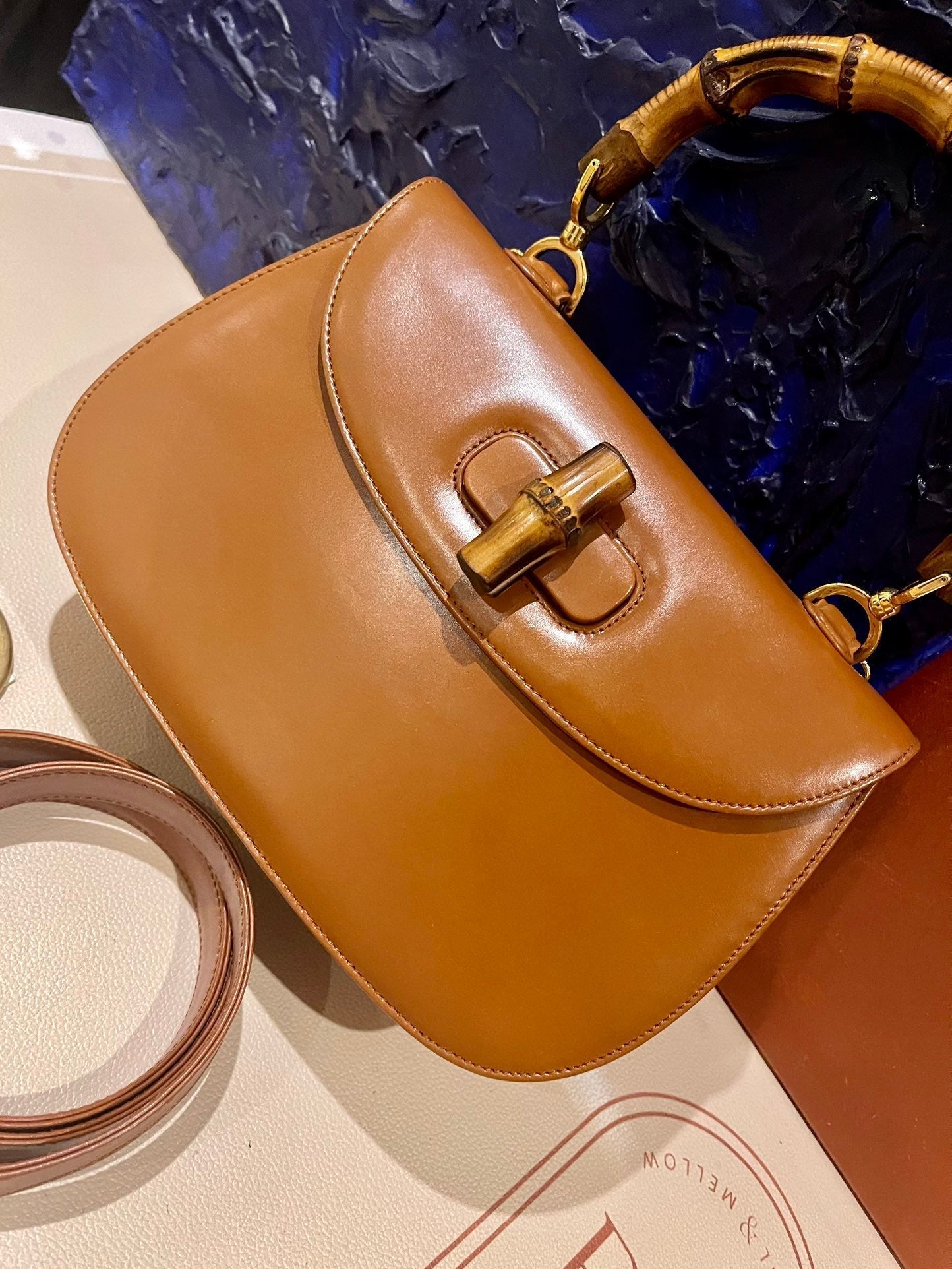 Gucci Bamboo Top Handle Leather Brown Tan Medium Travel Bag Brown 1