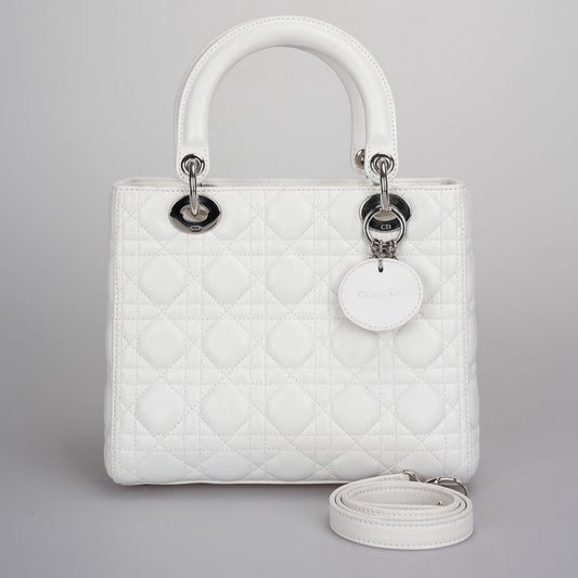 Dior Handbag Christian Lady Bag in Cannage with Hardw Leather Lambskin White
