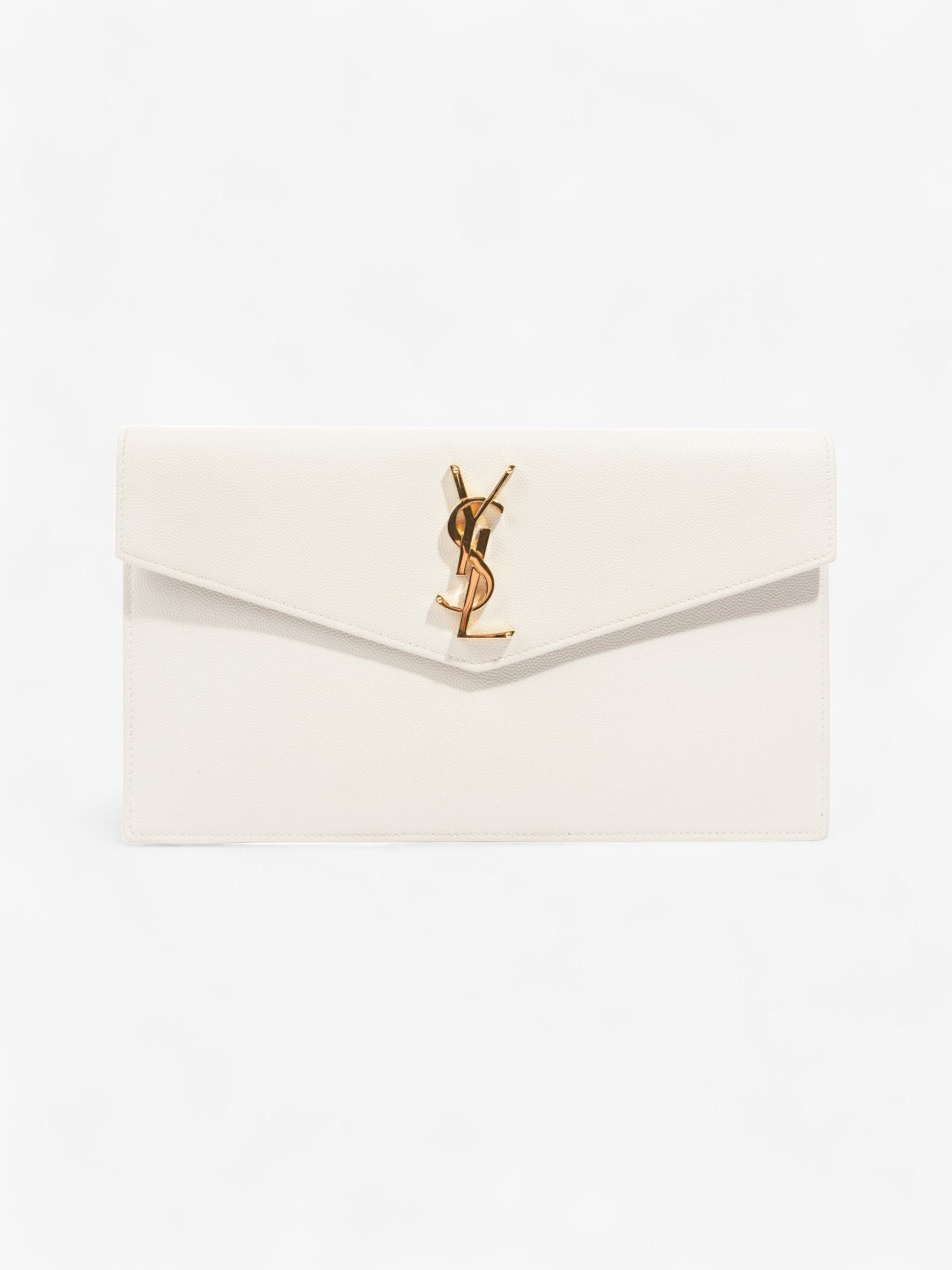 YSL Saint Laurent Uptown Clutch Blanc Grained Leather Clutch Bag